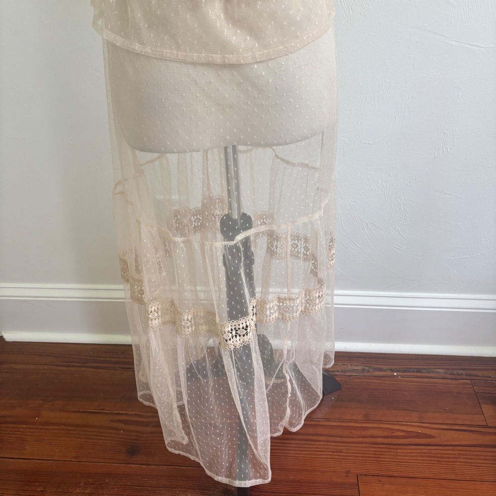 Express Mesh Maxi Dress Small Nude Beige Sheer Boho Festival Cover Up layering - Picture 11 of 13